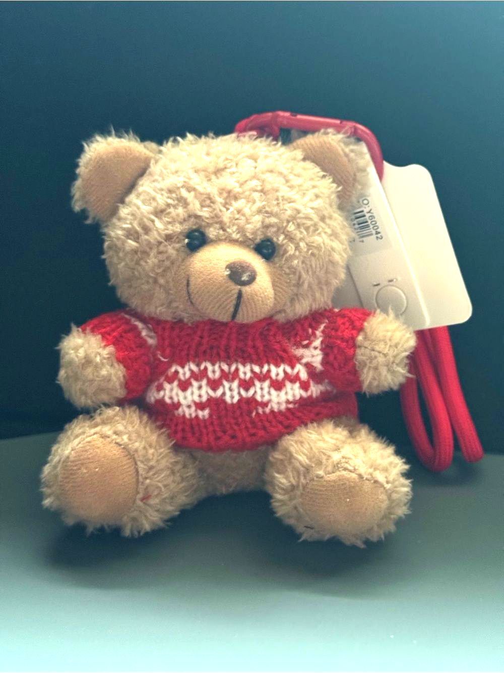 Yolanda Tan Plush Teddy Bear Bag Charm Keychain Red White Sweater NWT